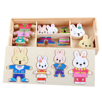 QWZ Little Bear Change Clothes Children's Early Education Wooden Jigsaw Puzzle Dressing Game Baby Puzzle Toys For Children Gift