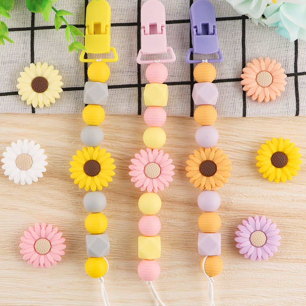 Kovict Flowers Silicone Beads 3/10pcs Mini Chrysanthemum Clips Beads For Jewelry Making DIY Necklace Bracelet Accessories