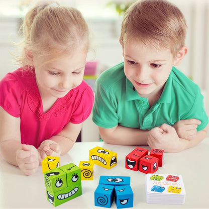 Cube Table Games Expression Puzzle Face Change Cube Building Blocks Toys Early Learning Educational Match Toy for Children Gift