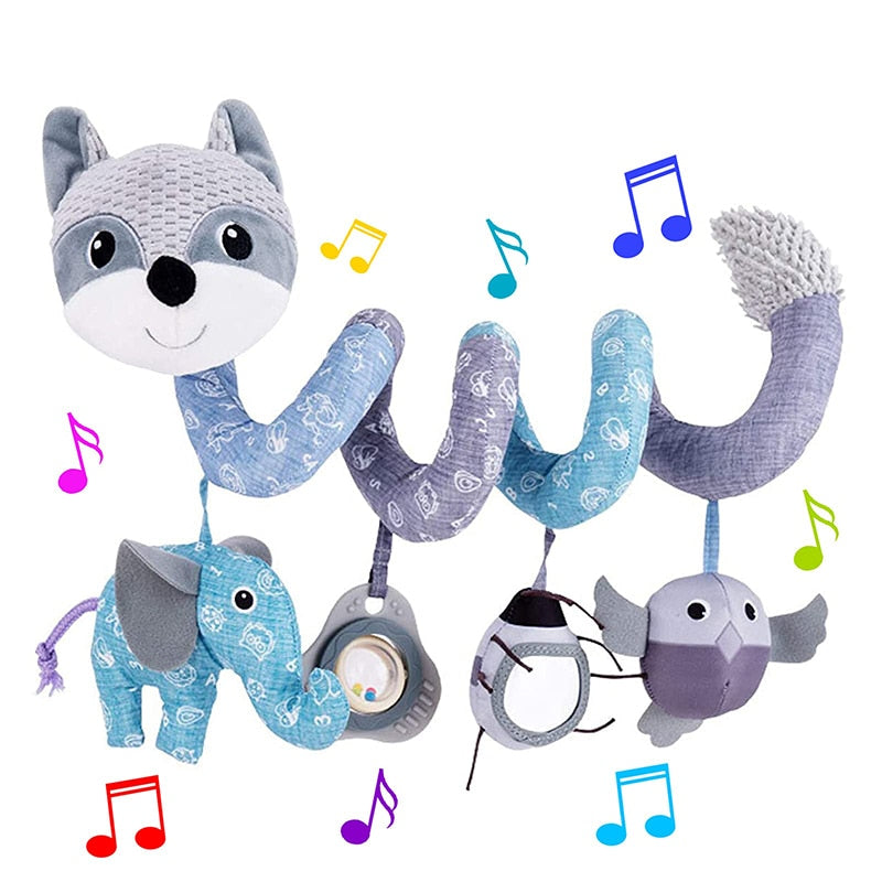 Car Seat Toys Infant Baby Fox Spiral Plush Activity Hanging Stroller Bar Crib Bassinet Mobile with Music BB Squeaker and Rattles