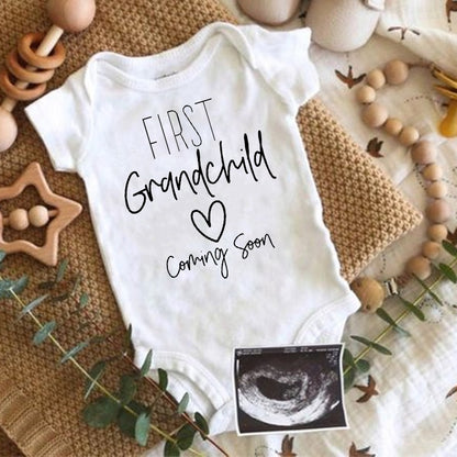 First Grandchild Coming Soon Announcement Newborn Baby Bodysuits Funny Boy Girl Short Sleeve Jumpsuit Gift for New Grandparents