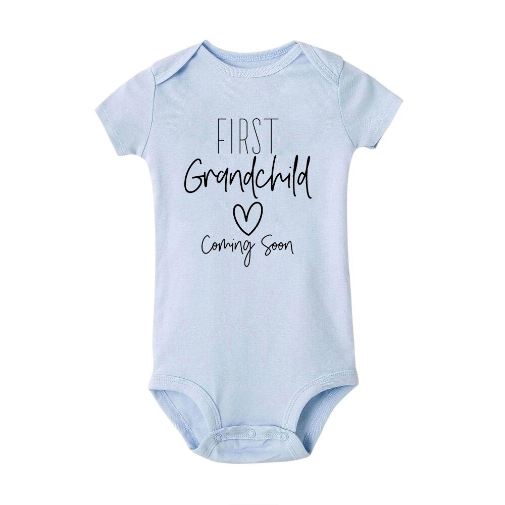 First Grandchild Coming Soon Announcement Newborn Baby Bodysuits Funny Boy Girl Short Sleeve Jumpsuit Gift for New Grandparents