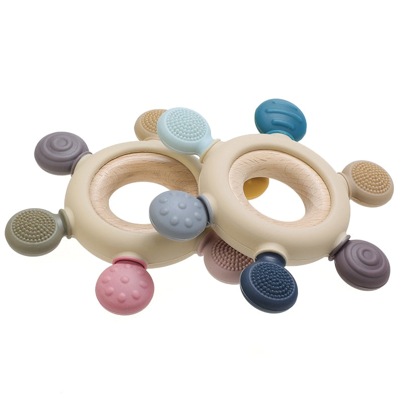 TYRY.HU 1PC Silicone Teether Baby Rudder Shape Wooden Teether Ring Kid Gift BPA Free Silicone Children Goods Kid Teething Toy