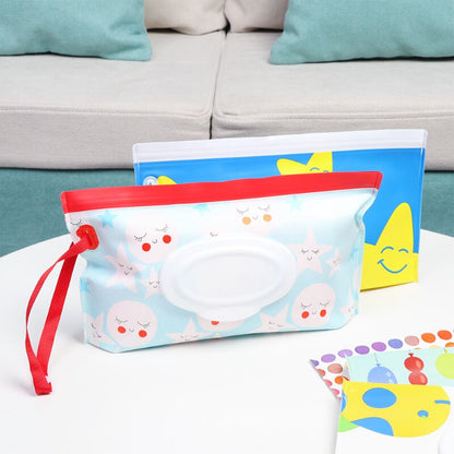 EVA Baby Wet Wipe Pouch Cute Snap-Strap Refillable Wet Wipes Bag Flip Cover Tissue Box Outdoor Useful Baby Stroller Accessory