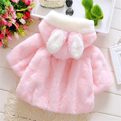 Girls' Sweater Shawl Autumn Hooded Cartoon Solid Color Plush Short Sleeve Coat