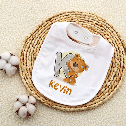 Personalised Baby Bibs Custom Initial Wite Name Boy Girl Cotton Bib  Newborn Saliva Towel Cute Bear Print Bib Baby Shower Gift