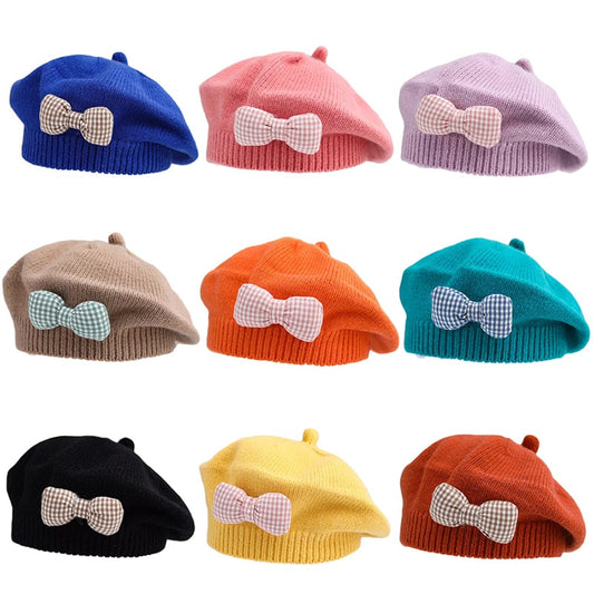 Cute Bow Princess Baby Girl Hat Kids Knitted Beret Hats for Girls Fashion Spring Winter Children Cap Baby Accessories 1-4Y