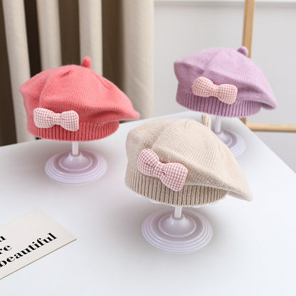 Cute Bow Princess Baby Girl Hat Kids Knitted Beret Hats for Girls Fashion Spring Winter Children Cap Baby Accessories 1-4Y