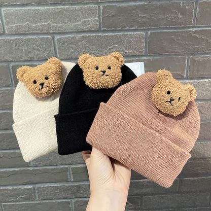 New Korean Cartoon Bear Baby Hat Knitted Baby Boys Girls Hat Winter Warm Cute Animals Toddler Kids Cap Beanies Bonnet 모자