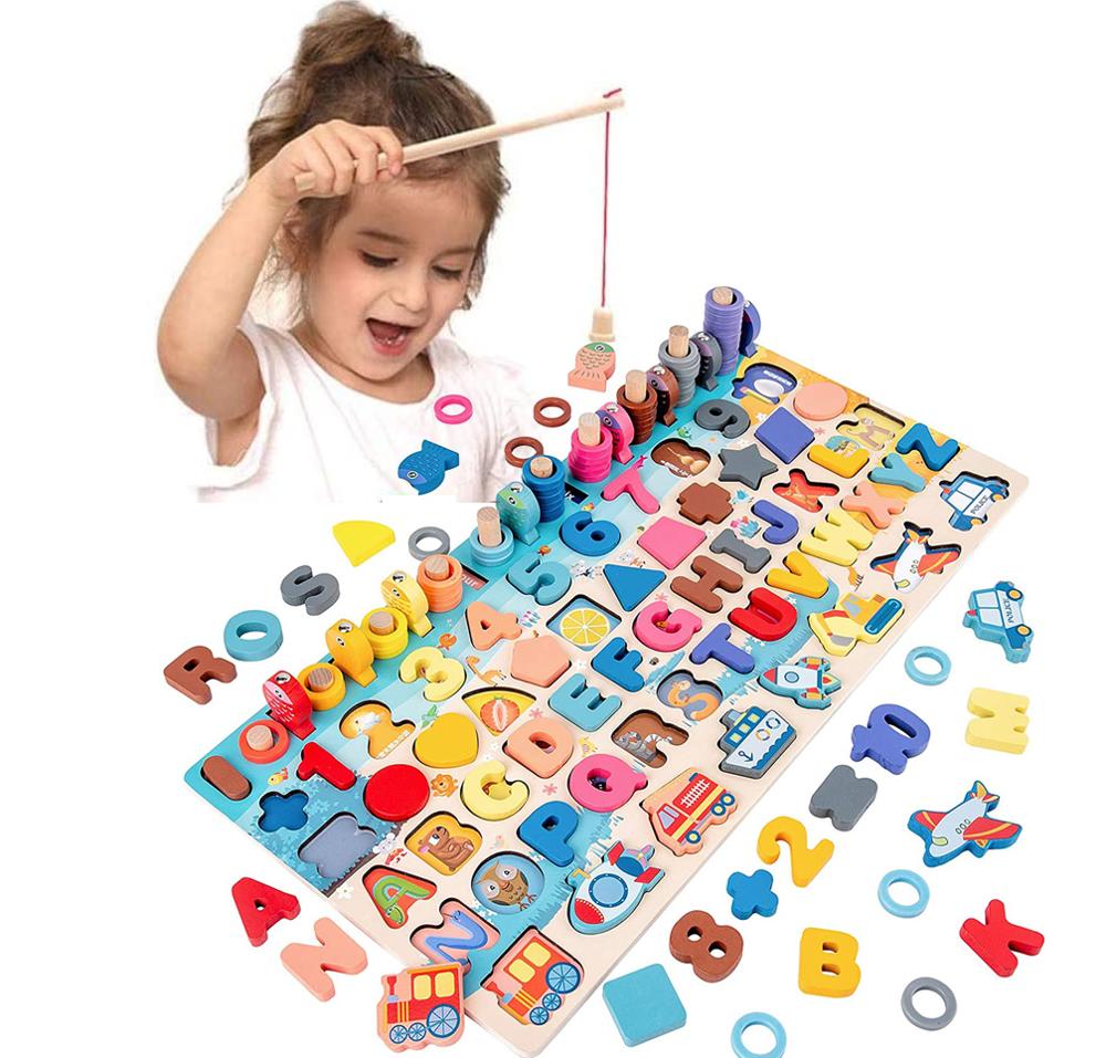 Montessori Wooden Jigsaw Puzzle Toys For 1-2-3-6years Old Figure Building Block Perceive Intelligence Development Toys