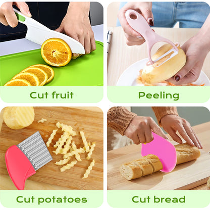 Kids Cooking Cutter Set Kitchen Baking Knife Children's Cooking Knives Serrated Edges Kids Knives to Cut Fruits Kitchen Supplies