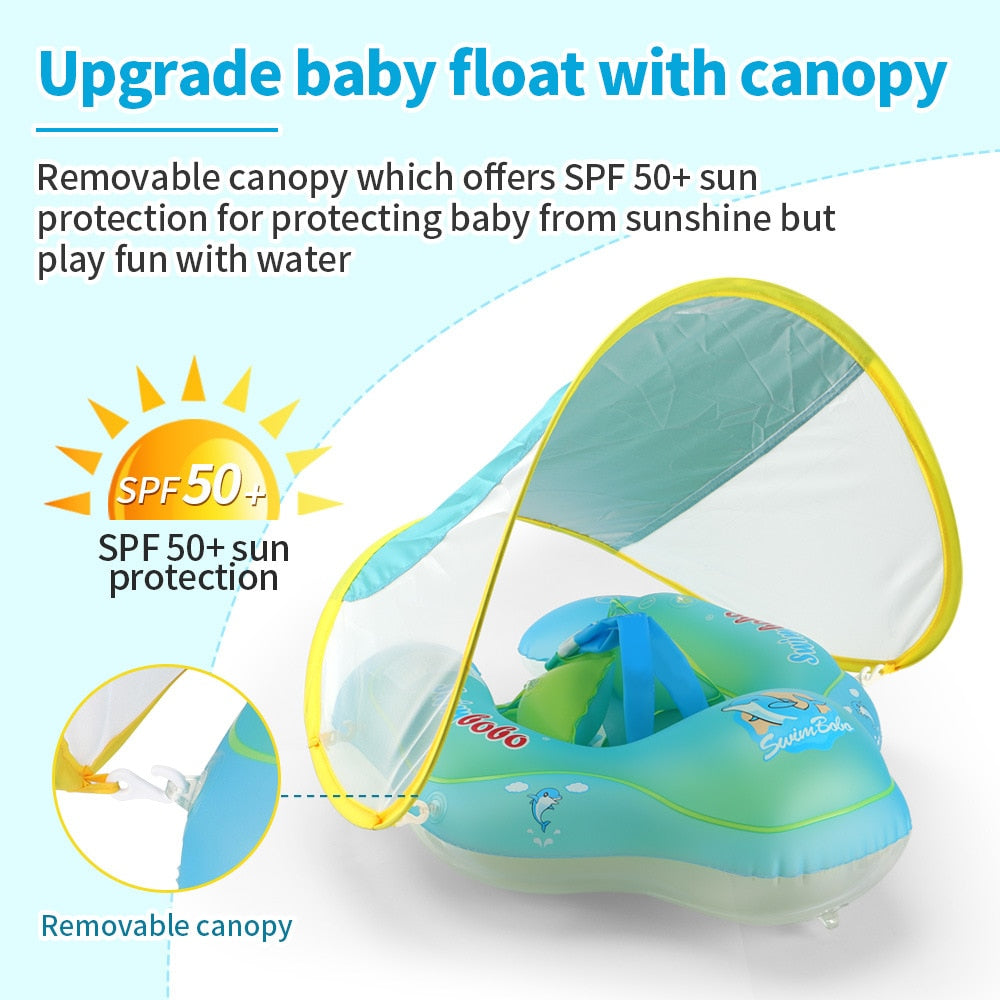 Baby Swimming Float with Sun Canopy Inflatable Infant Floating Swim Rings Kids Swim Pool Accessories Circle Bathing Summer