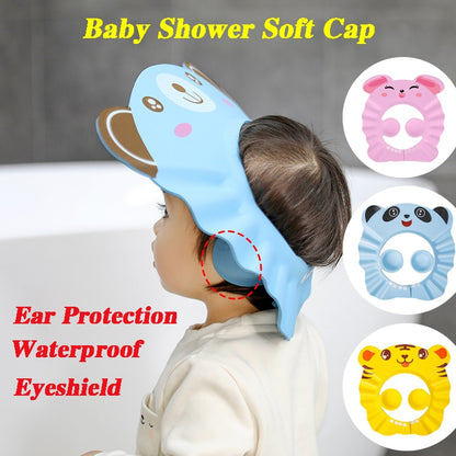 Baby Shower Soft Cap Adjustable Hair Wash Hat for Kids Ear Protection Safe Children Shampoo Bathing Wash Hair Protect Head Cover