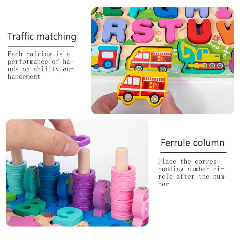 Montessori Wooden Jigsaw Puzzle Toys For 1-2-3-6years Old Figure Building Block Perceive Intelligence Development Toys