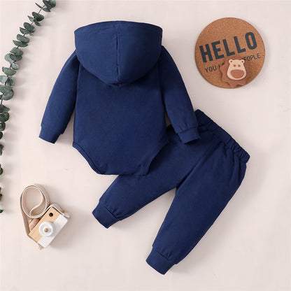 Spring 0-24 Months Newborn Baby Boy 2PCS Clothes Set Long Sleeve Hoodie Jumpsuit Pants Toddler Boy Outfit Baby Costume