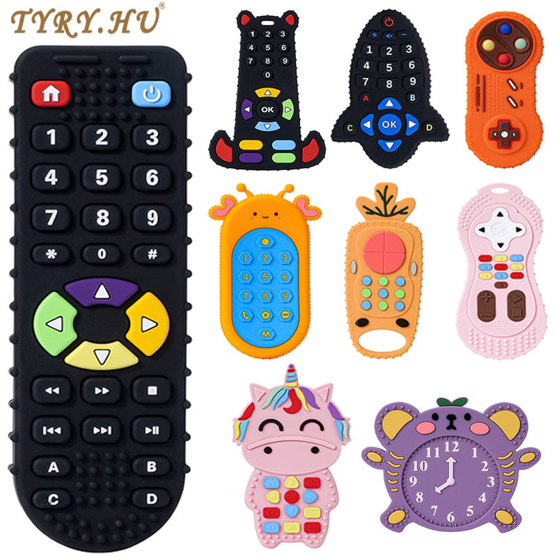 TYRY.HU 1Pc Baby Silicone Teether Toys Remote Control Shape Teether Rodent Gum Pain Relief Teething Toy Kids Sensory Educational