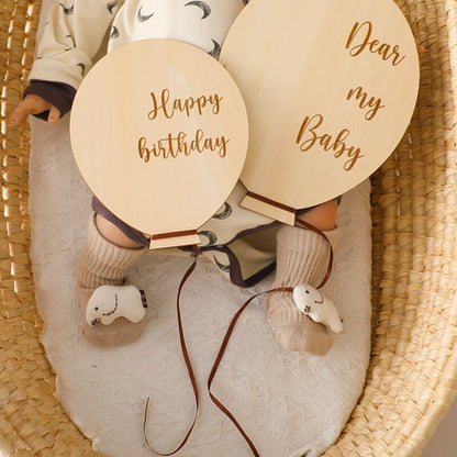 Baby Balloon Milestone Number Monthly Memorial Month Card Newborn Baby Wooden Engraved Age Photography Accessories Birthing Gift