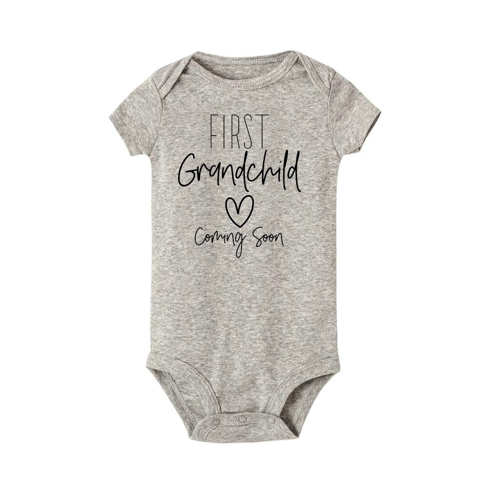 First Grandchild Coming Soon Announcement Newborn Baby Bodysuits Funny Boy Girl Short Sleeve Jumpsuit Gift for New Grandparents