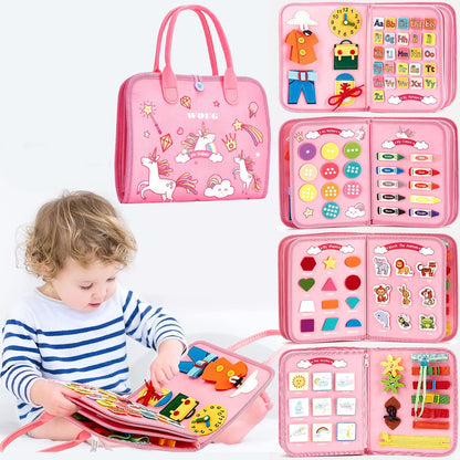 Toddler Montessori Busy Board  Activities Education Toys for Basic Dress Motor Skills Baby Learning Toys for Travel