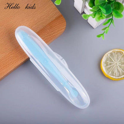 Baby Soft Silicone Spoon with Storage Box Candy Color Temperature Sensing Spoon Children Food Feeding Dishes Feeder Appliance