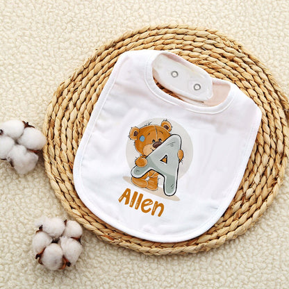 Personalised Baby Bibs Custom Initial Wite Name Boy Girl Cotton Bib  Newborn Saliva Towel Cute Bear Print Bib Baby Shower Gift