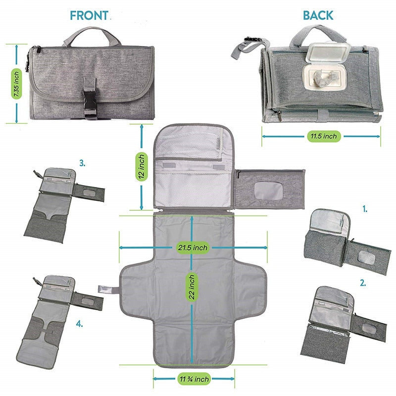 Portable Diaper Changing Pad, Portable Changing pad for Newborn Girl & boy - Baby Changing Pad with Smart Wipes Pocket