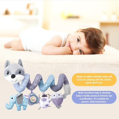 Car Seat Toys Infant Baby Fox Spiral Plush Activity Hanging Stroller Bar Crib Bassinet Mobile with Music BB Squeaker and Rattles