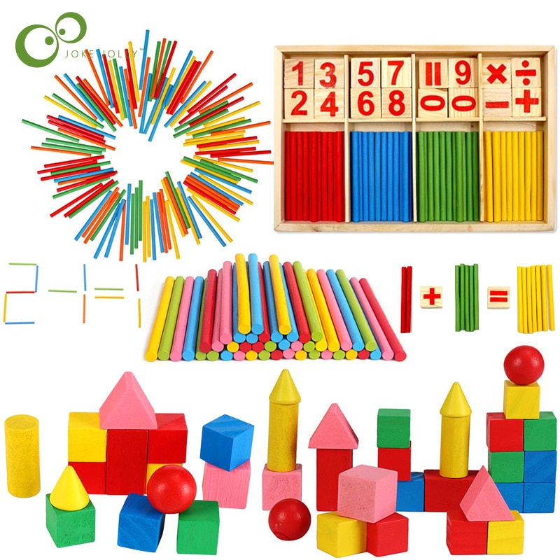 Colorful DIY Wooden Counting Sticks for Children Early Learning Puzzle Montessori Toys Geometry Shape Chips Blocks Math Toys DDJ