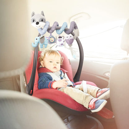 Car Seat Toys Infant Baby Fox Spiral Plush Activity Hanging Stroller Bar Crib Bassinet Mobile with Music BB Squeaker and Rattles