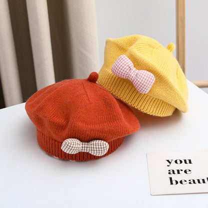 Cute Bow Princess Baby Girl Hat Kids Knitted Beret Hats for Girls Fashion Spring Winter Children Cap Baby Accessories 1-4Y