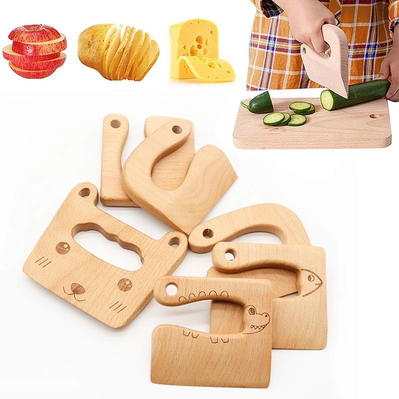 Safe Kitchen Cutting Toy Kids Wooden Cooking CutterFish-Shaped Children'S Kitchen Tools Cute Vegetables Fruits Knife Safety